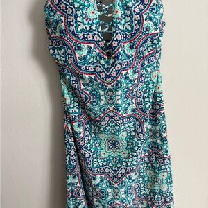Athleta Blue and Pink Patterned Swim Dress